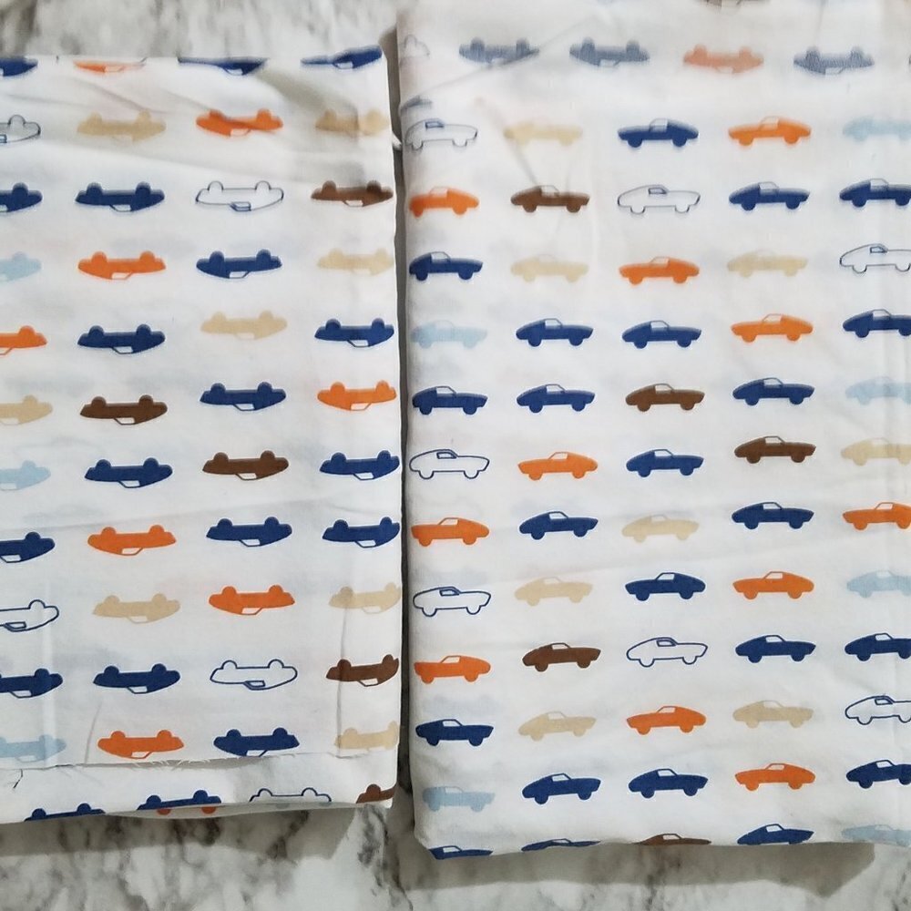 Fabric Cotton Cars 2 Remnants 2 3/4 and 2 Yards 28-29" Wide Tan Blue